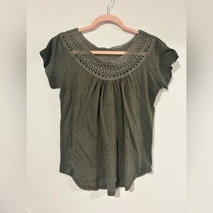 Prana Forest Green Crochet Detail Women's Blouse